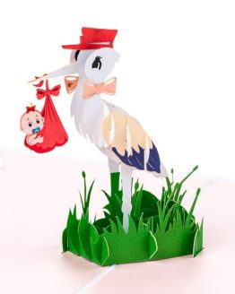 Pop Up-kort - Stork med Baby